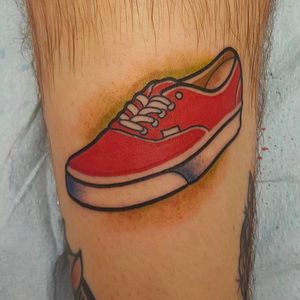 Red Vans Five holes Shoe Tattoo by Thai Do @TattoosbyThai #ThaiDo #TattoosbyThai #Vans #VansTattoo #Shoe #ShoeTattoo