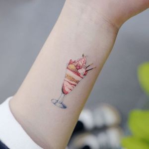 Strawberry Parfait by Tattooist Banul #TattooistBanul #color #micro #strawberry #parfait #tattoooftheday