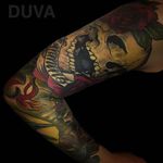 Neo-Traditional Sleeve Tattoo by Fru Duva #neotraditional #neotraditionalsleeve #skull #sleeve #inspiration #FruDuva