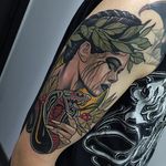 Neo Traditional Tattoo by Rodrigo Kalaka #NeoTraditional #NeoTraditionalTattoos #NeoTraditionalTattooing #NeoTraditionalArtists #BestArtists #RodrigoKalaka #snake #greek #lady