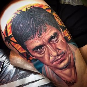 Tony Montana Tattoo by Roman Abrego #Scarface #TonyMontana #gangster #gangsters #portrait #RomanAbrego