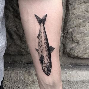 Dotwork sardine tattoo by Klaudia Holda. #blackwork #dotwork #KlaudiaHolda #fish #sardine