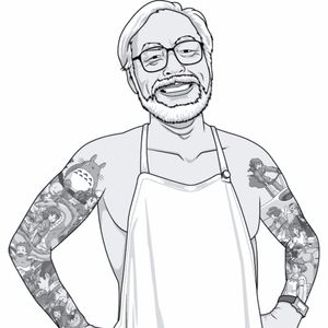 The only way Miyazaki could be any cooler is if he had tattoos like in this illustration by Yves-José Malgorn. #anime #Miyazaki #tattootributes
