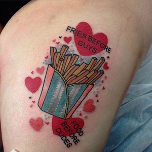 Fries tattoo by Jody Dawber. #JodyDawber #tattooartist #uk #england #fries #food