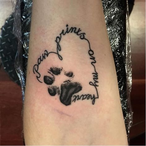 Paw print tattoo by Hendra from ink Fix Mornington #pawprint #paw #print #dog #script #blackandgrey #hendra #FixMornington