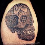 Decorative skull with Geometric details by Guy Waisman.  #guywaisman #tattooartist #nyctattoo #lovehatesocialclub #skull #mandala #dotwork
