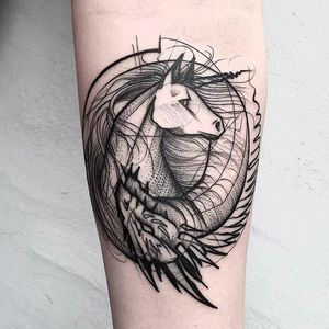 Horse and Dragon Chaotic Blackwork Tattoo by Frank Carrilho @FrankCarrilho #FrankCarrilhoTattoo #FrankCarrilho #Chaotic #Black #Blackwork #Horse #Dragon