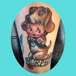 Adorable kewpie doll beagle tattoo by Stacey Martin. #dog #beagle #kewpie #kewpiedoll #StaceyMartin