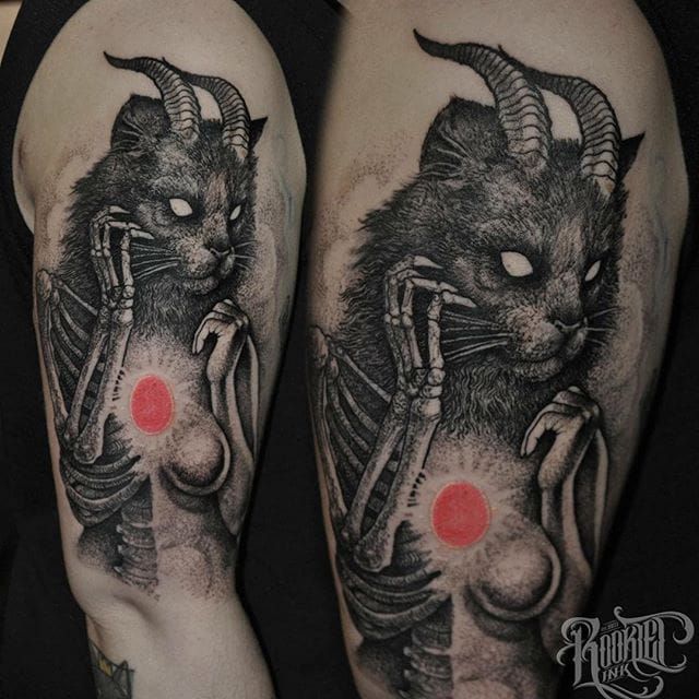 301 Tattoo  Piercing  Made this demon kitty today From reference  original artist unknown Made my own cat and skulls and horns and stuff  though  Facebook
