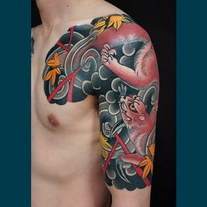 Japanese style half sleeve tattoo by Hiro. #hiro #japanesetattoo #traditional #tattoo