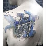 Watercolor tattoo by Serena Caponera #SerenaCaponera #illustrative #blackwork #sketch #graphic #watercolor #skeleton