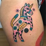 Unicorns are horses too. Tattoo by Nacho Eterno #NachoEterno #horsetattoos #horse #unicorn #pattern #folktraditional #popart #stars #sparkle #pink #myth #animal