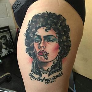 Tim Curry tattoo by Sadee Glover @Sadee_Glover #SadeeGlover #SadeeGloverTattoo #Neotraditional #Neotraditionaltattoo #BlackChaliceTattoo #TimCurry #rockyhorrorpictureshow 