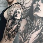 Gorgeous tattoo by Monika Malewska #MonikaMalewska #monochrome #neotraditional #portrait