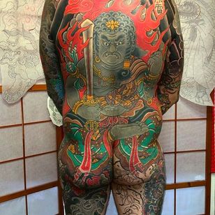 Fudo tatuaje en la espalda.  #FUDO #DavidRamirez # Tatuaje japonés # Japonés # Estilo japonés