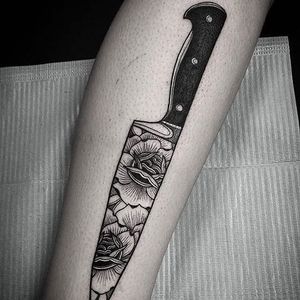 Knife Tattoo by Nate Silverii #knife #knifeblade #blade #abstract #kniferose #rose #NateSilverii