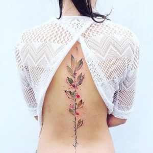 Spine tattoo by Pis Saro #PisSaro #spine #vegetal #watercolor