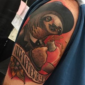Doc Holiday Sloth Tattoo by Eddie Stacey #sloth #slothtattoo #slothtattoos #slothdesign #funtattoos #EddieStacey