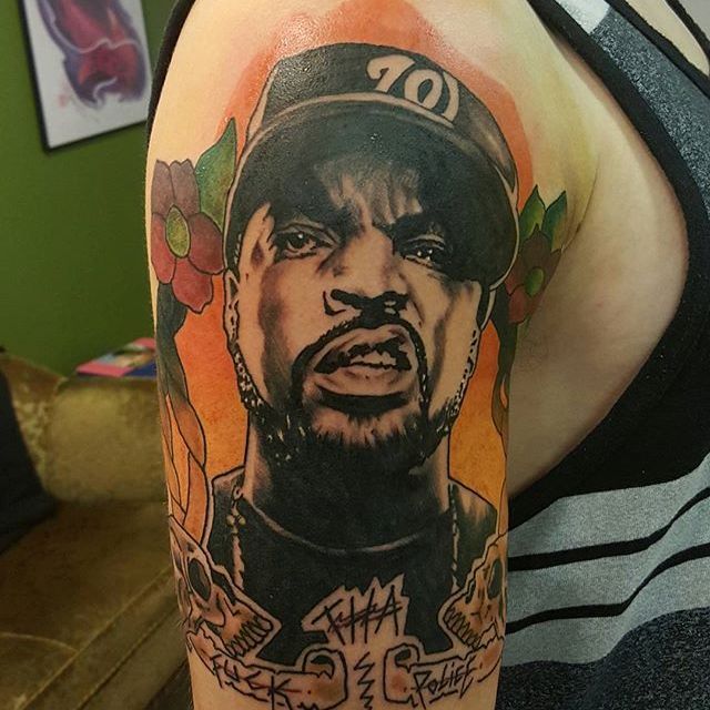 Tattoo uploaded by Robert Davies  Ice Cube Tattoo by Marshall Smith  icecube icecubetattoo rapper rappertattoo portrait portraittattoo  gangsterrap musician musiciantattoo MarshallSmith  Tattoodo