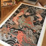 A samurai locked in deadly combat with a dragon by Hide Ichibay (IG—hide_ichibay). #fineart #HideIchibay #Japanese #painting #traditional