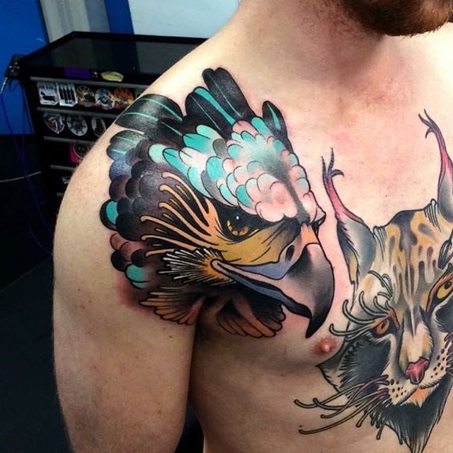 Black and Grey Harpy Eagle  Tattoo by Stechpunkt  Körperkunst tattoos  Beeindruckende tattoos Tätowierungen