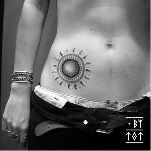 Sun tattoo by Mr Tot #MrTot #handpoke #handpoked #dotwork #sun