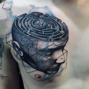 Psychological tattoo by Toko Lören #TokoLoren #graphic #geometric #contemporary #surrealistic #abstract #labyrinth