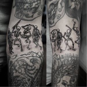 Fun danse macabre tattoo by MD Tattoo Artist #dansemacabre #MDtattooartist #skeleton #danceofdeath
