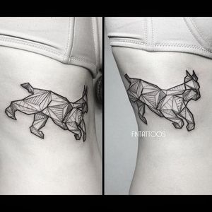 Dog tattoo by Fin T. #FinT #malaysia #geometric #animal #origami #pointillism #dotwork #dog