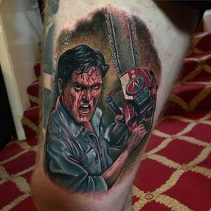 Ash Williams tattoo by Joe K Worrall #ashwilliams #evildead #chainsaw #horror #bloody #JoeKWorrall