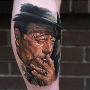 John Wayne Tattoo by Dongkyu #johnwayne #johnwaynetattoo #wildwest #hollywood #hollywoodtattoos #movie #films #movietattoos #cowboy #DongkyuLee