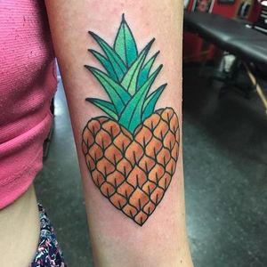 Pineapple heart tattoo by Stu. #fruit #pineapple #heart #pineappleheart #Stu