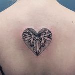 Crystal Heart Tattoo by Shanna Keyes #crystalheart #crystal #blackwork #dotwork #fineblackwork #blackworkartist #blackink #ShannaKeyes