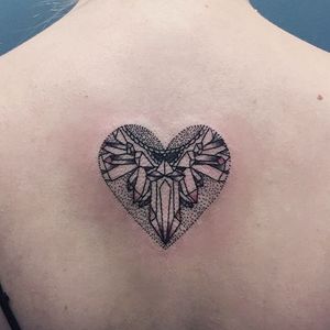 Crystal Heart Tattoo by Shanna Keyes #crystalheart #crystal #blackwork #dotwork #fineblackwork #blackworkartist #blackink #ShannaKeyes