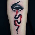 Eye and snake tattoo by Uve #Uve #graphic #redink #bold #popart #eye #snake #reptile #eyelashes #lady