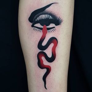 Eye and snake tattoo by Uve #Uve #graphic #redink #bold #popart #eye #snake #reptile #eyelashes #lady