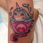 Narwhal tattoo by Ly Aleister. #LyAleister #teacup #narwhal #girly #cute