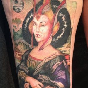 Mona Lisa-inspired Queen Amidala tattoo by Kristen Fancher. #monalisa #starwars #padme #padmeamidala #queenamidala #portrait #kirstenfancher
