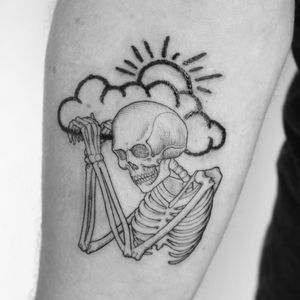 Mystery skeleton tattoo by Scott Campbell as part of Whole Glory London #wholeglorylondon #tattooing #scottcampbell #skeleton #blackwork #linework