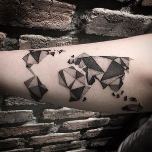 Dotwork tattoo by Kim HeyMin. #KimHeyMin #dotwork #fine #pointillism #geomtric #map
