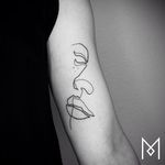 Single line portrait tattoo by Mo Ganji. #MoGanji #minimalist #singleline #continuousline #portrait #face