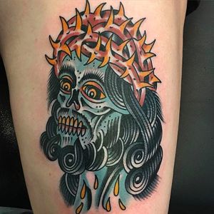Zombie Jesus Tattoo by Mike Fite @MikeFite @goldclubelectrictattoo #MikeFiteTattoo #Goldclubelectrictattoo #Neotraditional #Traditional #bright_and_bold #zombie #jesus
