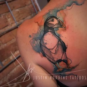 Puffins are some of the cutest birds on Earth.  (Via IG - justinnordinetattoos) #Bird #justinnordine #watercolor #art #nature
