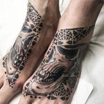 Foot tattoos by Jondix #Jondix #blackandgrey #dotwork #linework #mandala #pattern #sacredgeometry #skull #darkart #death