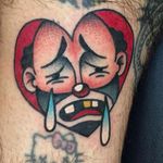 Crying Hobo Clown Tattoo by Pancho #PanchosPlacas #Oldschool #Traditional #Clowntattoo #hoboclown #clown