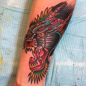 Furious Beast Head Tattoo by Mike Fite @MikeFite @goldclubelectrictattoo #MikeFiteTattoo #Goldclubelectrictattoo #Neotraditional #Traditional #bright_and_bold #Beast