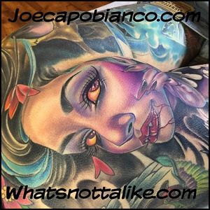 Vampiress Blood Puddin pin-up. Tattoo by Joe Capobianco. #BloodPuddin #capogal #JoeCapobianco #pinup #vampire