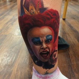The Red Queen from 'Alice in Wonderland'. Tattoo by Kyle Cotterman. #realism #colorrealism #KyleCotterman #portrait #RedQueen #aliceinwonderland