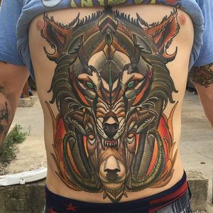 Sheep In Wolves Clothing Tattoo by Tylor Schwarz #wolf #sheep #wolftattoo #newschool #newschooltattoo #neotraditional #neotraditionaltattoo #moderntattoos #boldtattoos #TylorSchwarz