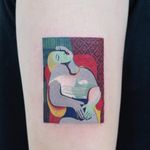 Picasso piece by Zihee #Zihee #finearttattoos #color #Picasso #painting #watercolor #cubism #abstract #portrait #lady #pattern